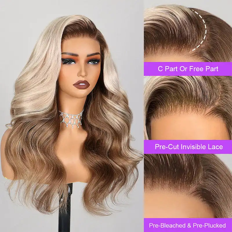 6x5 Loose Body Wavy Glueless Wig - Ash Blonde Ombre - My Aurea Beauty