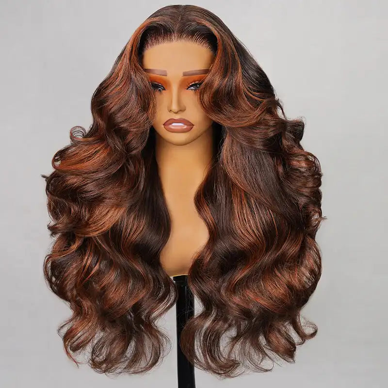 6x5 Pre-Cut Long Deep Wave Glueless Wig - Caramel Ombre - My Aurea Beauty