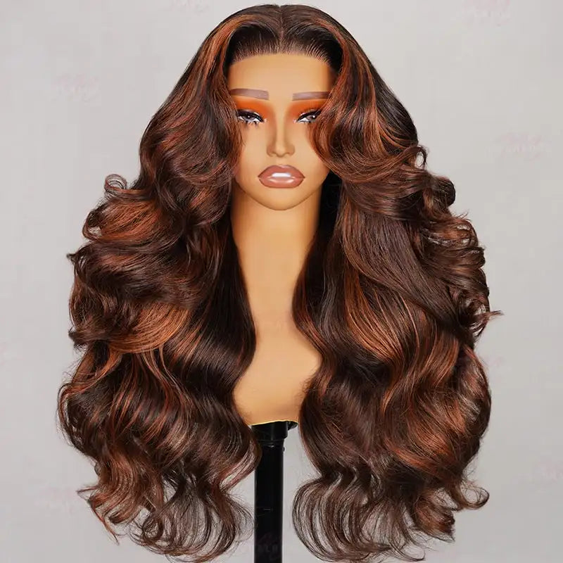 6x5 Pre-Cut Long Deep Wave Glueless Wig - Caramel Ombre - My Aurea Beauty
